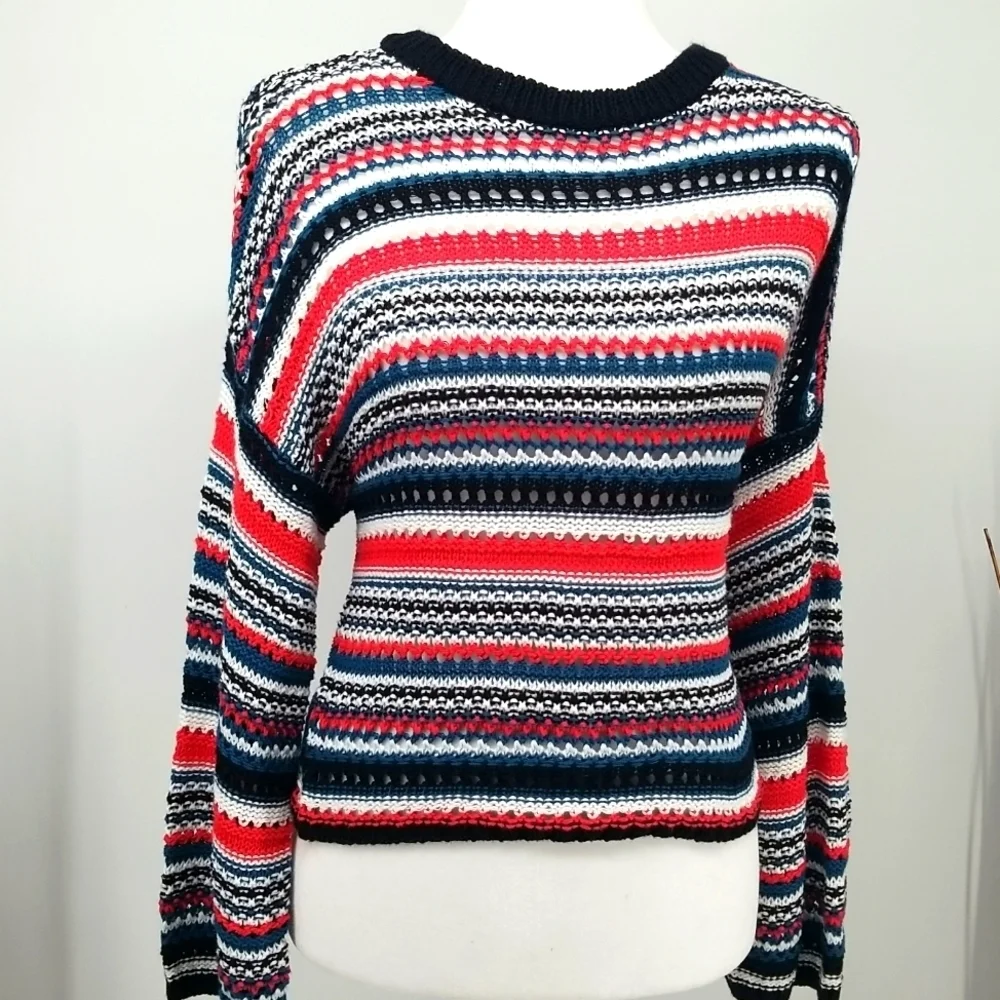 BB Dakota Striped Open Knit Crew Neck Sweater - Picture 8 of 10